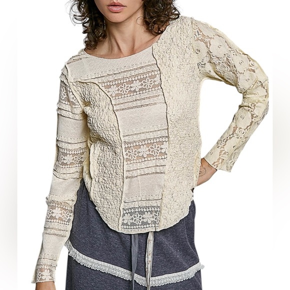 POL Tops - 243. POL Natural Lace Patchwork Long Sleeve Top NEW